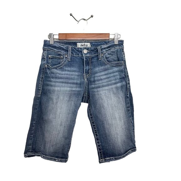 Vigoss Womens Blue Faux Flap Button Pocket Virgo Bermuda Jean Shorts Size 26 - Picture 1 of 10